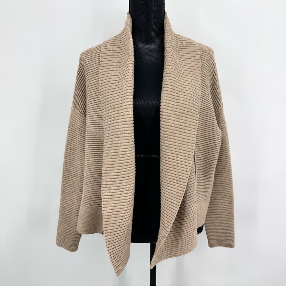 Anthropologie Shawl Collar Ribbed Cardigan Tan Size XS